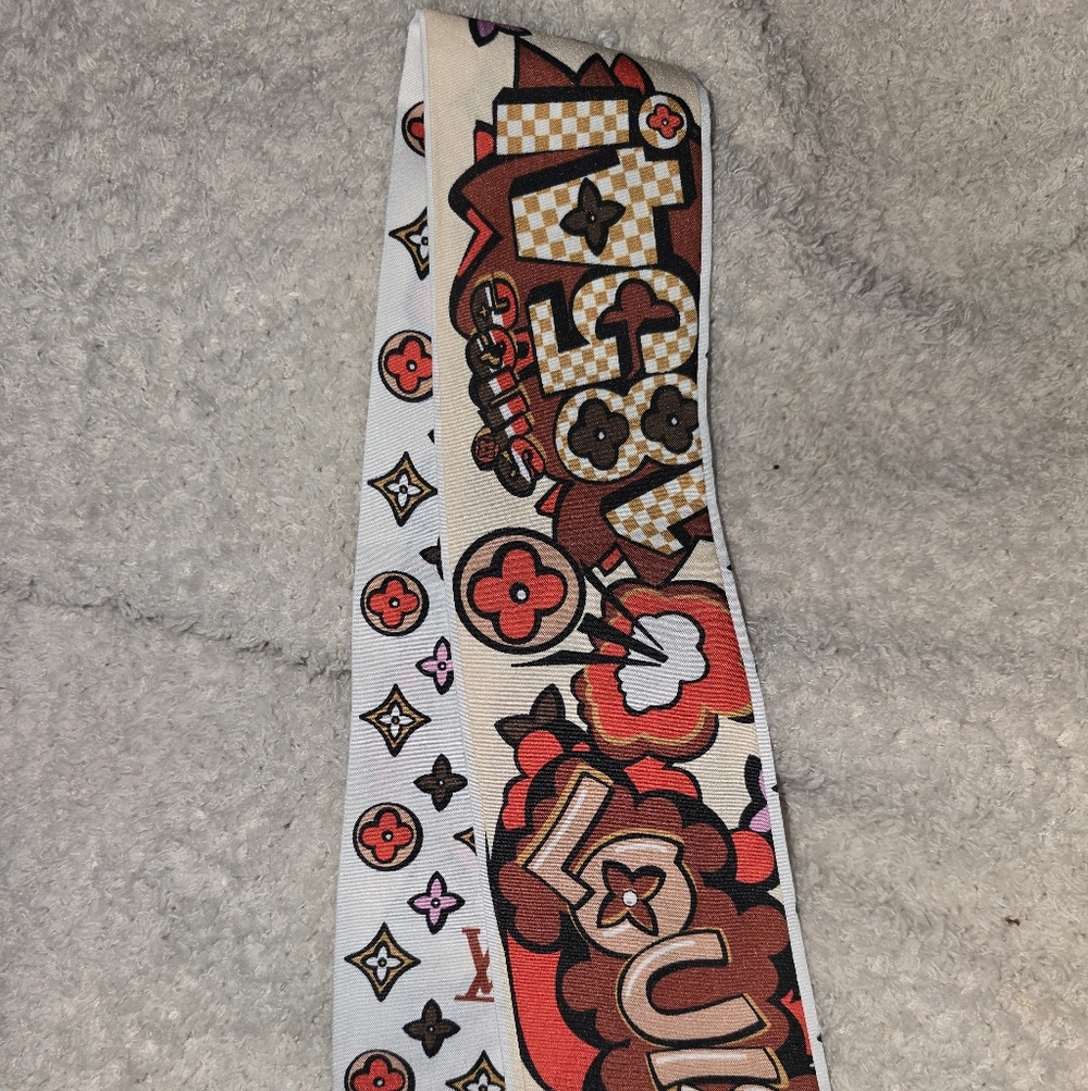 Silk Monogram Balloon Twilly Scarf  Black Light Blue Many Options Available - Picture 5 of 5